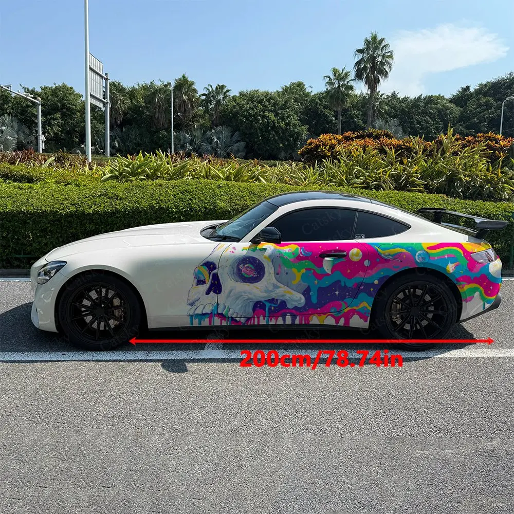 2pcs Cyber Skull Cosmic Vibe, Durable, Fade-resistant, Enhance Vehicle Aesthetics With Bold Artistic Design Car Vinyl Wraps