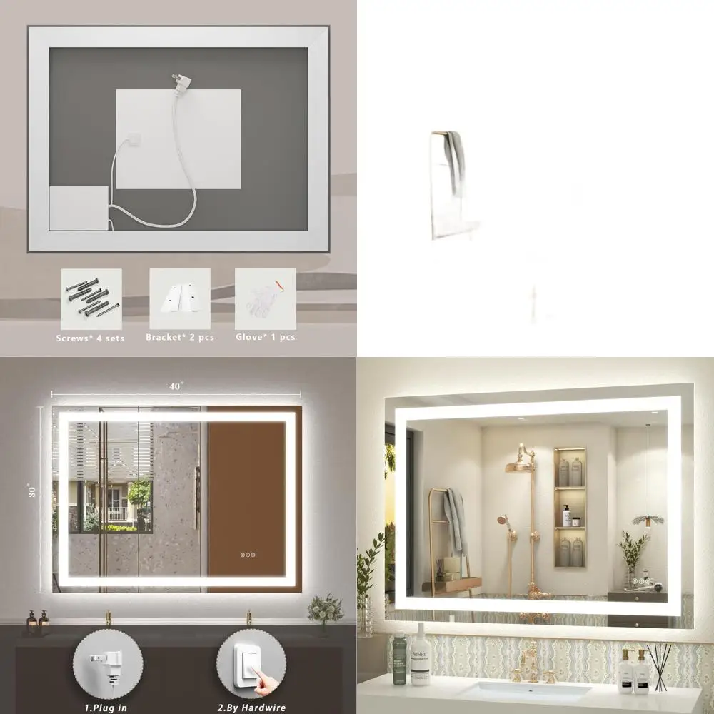 Miroir de courtoisie mural à intensité variable 40 x 30 LED avec fonctions antibuée et incassable, répertorié ETL