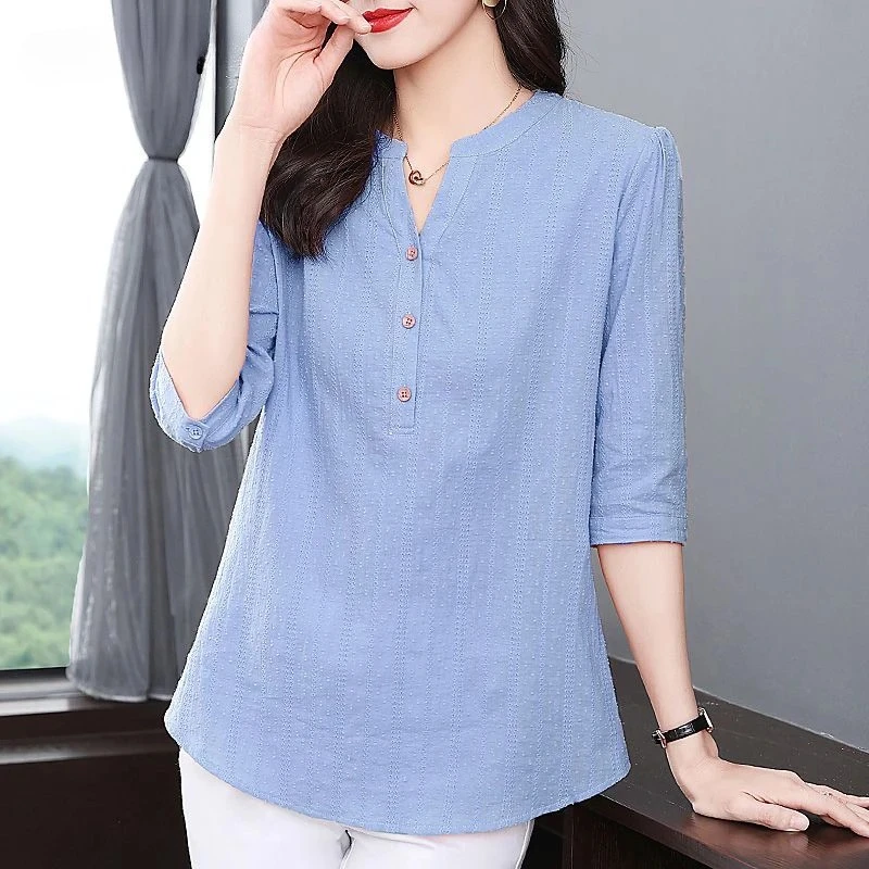 

Summer New Oversized Pure Cotton Loose Shirt Ladies 3/4 Sleeve Casual Fashion Solid Pullover Tops Women Simple Blouse ZT464