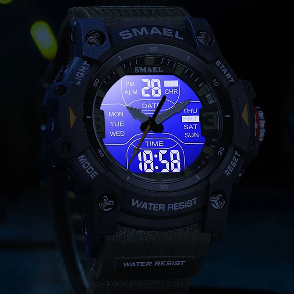 SMAEL Sports Electronic Man Watch Fashion Silicone Outdoor Waterproof Luminous Alarm Wrist Watch Men Date Digital Men's Watches