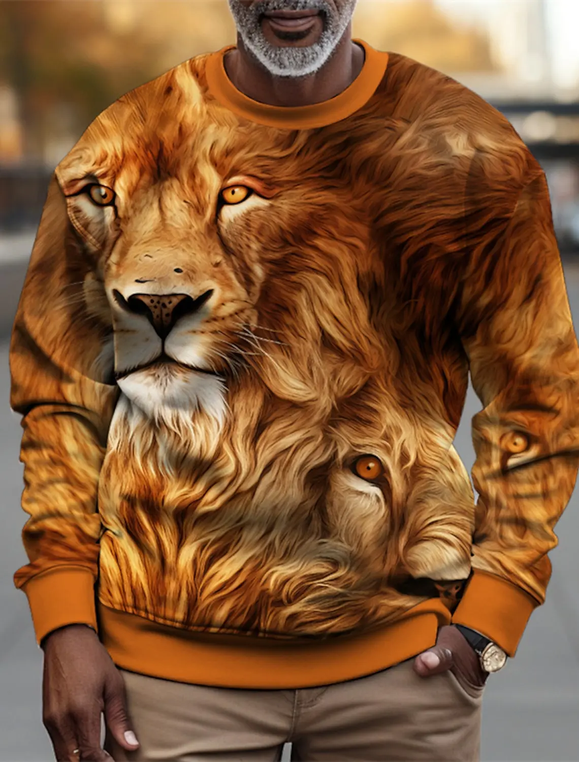 Men's Personalized Fierce Lion Animal Print Casual Sweatshirt Fashion Round Neck Pullover Sweatshirt Polyester Mens y2k clothing