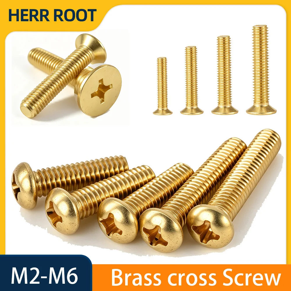 5/10/40/100pcs Brass Phillips Metric Threaded Cross Pan Screws M2 M2.5 M3 M4 M5 M6 Countersunk Flat Head Copper Matchine Screws