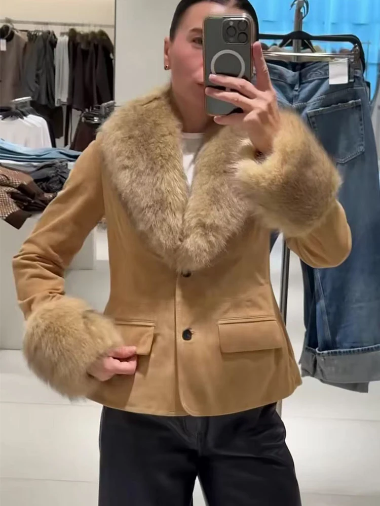 

TFMLN лоскутная куртка из искусственного меха, женская однотонная куртка на пуговицах с длинными рукавами и карманами, женское модное пальто, осенне-зимняя повседневная женская верхняя одежда