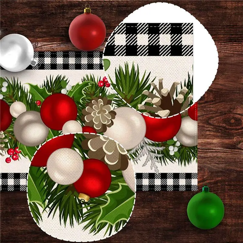 10X Black And White Gingham Christmas Table Runner Check Plaid Xmas Decoration Holiday Home Kitchen Decor-[Ssmmee]