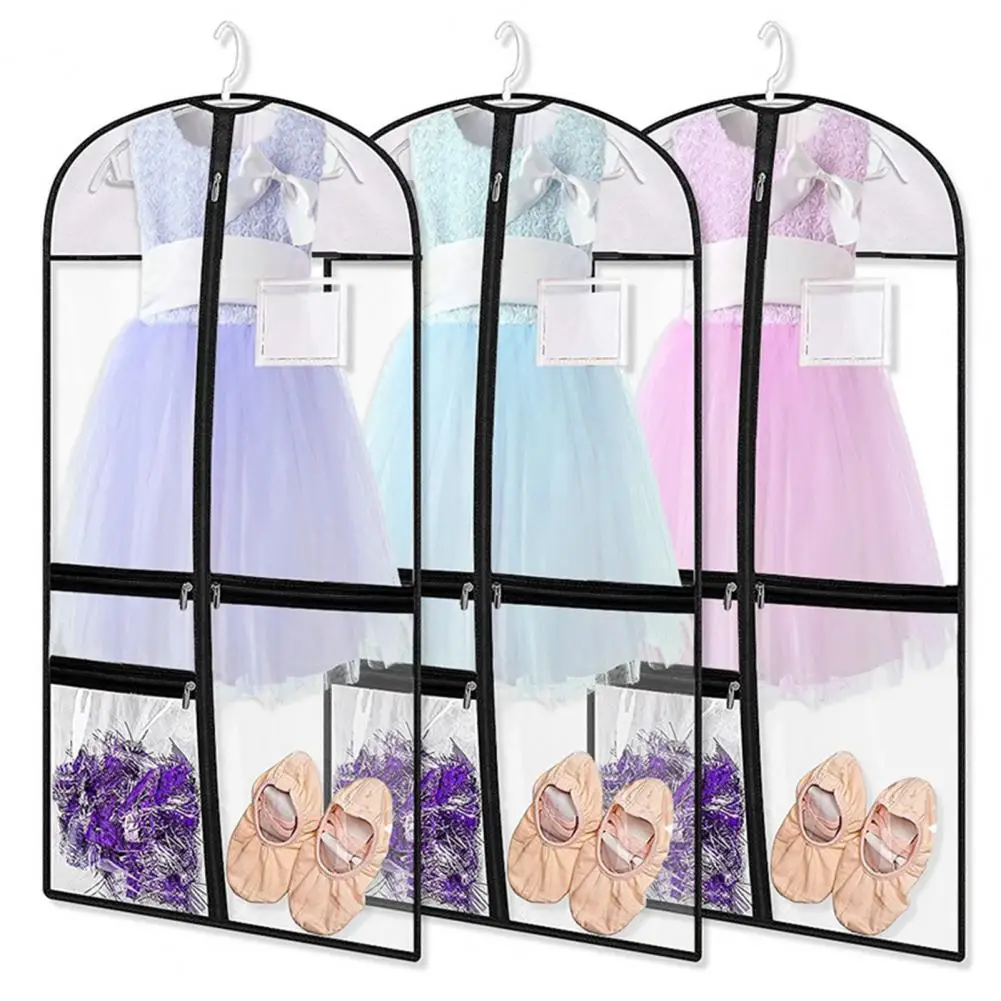 

Clothes Dust Cover 4 Zippered Pockets Transparent Waterproof Dustproof Foldable Dance Costume Garment Bag Wardrobe Supplies