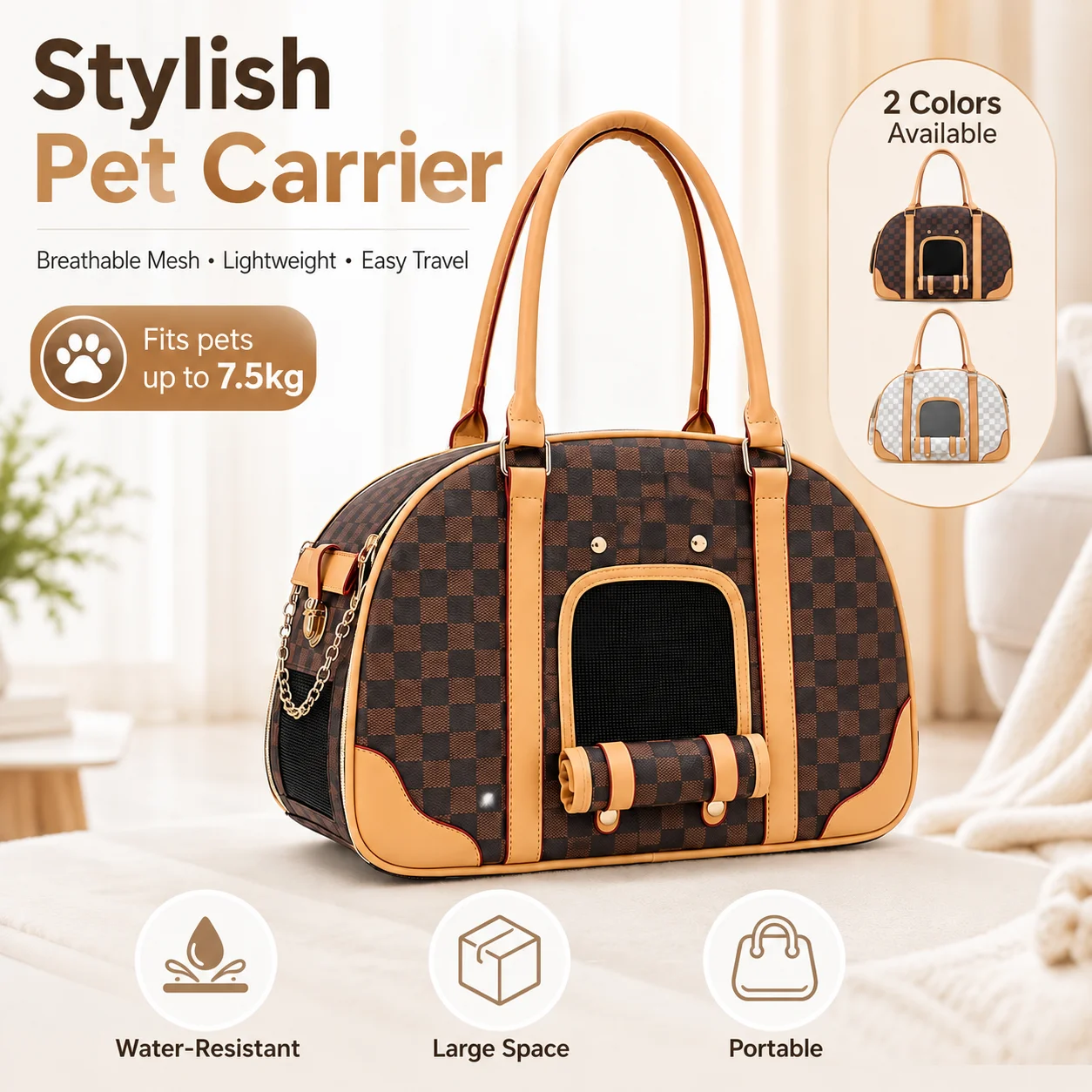 Multifunctional Casual Pet Carrier, Stylish Breathable Portable Shoulder Bag for Cats & Small Dogs, Fit for Teddy, Bichon Frise