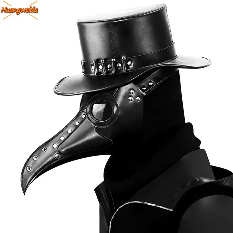 Plague Doctor Black Death Mask Leather Halloween Steampunk PU Carnival Cosplay Adult De Peste Adult Spectacle Mask Grim Reaper