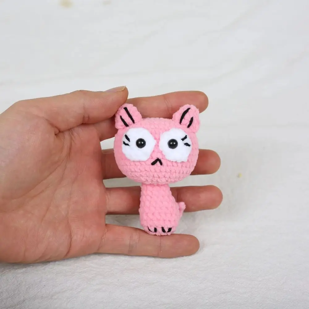 Exquisite Handmaking Cat Crochet Keyrings Animal Doll Cartoon Black Kitten Keyrings Woven Cute Knitted Key Ring Bag Charm