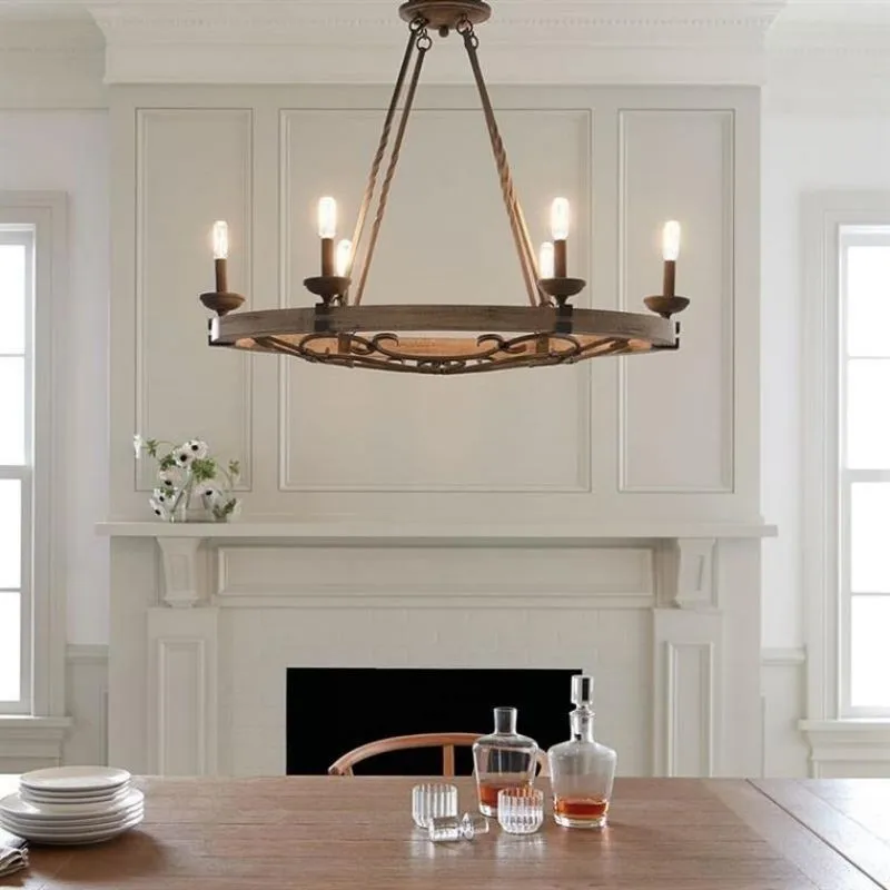 French retro industrial style wood wheel living room restaurant hotel bed and breakfast villa real shot decorative chandelier