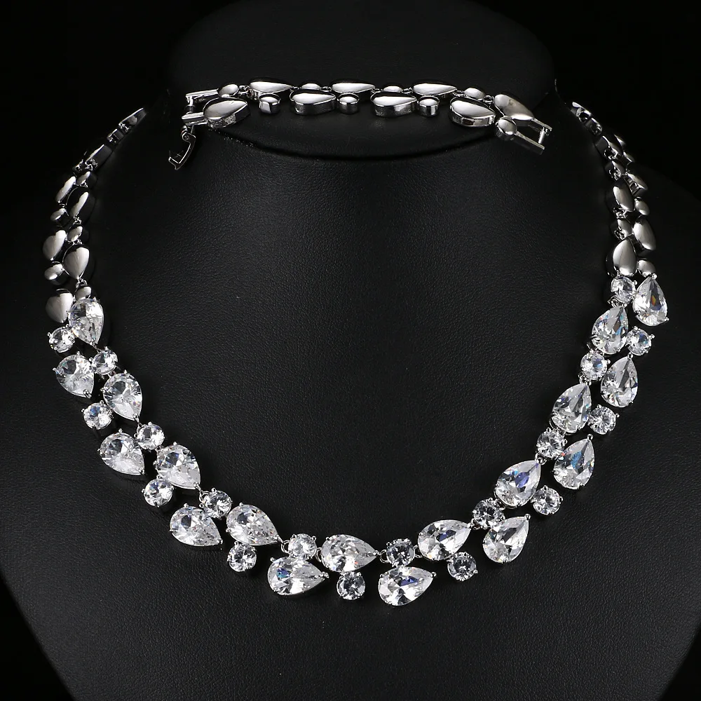 Mona Lisa Grown Diamond Necklace White Gold Filled Party Wedding Necklaces For Women Bridal Trendy Chocker Jewelry Gift