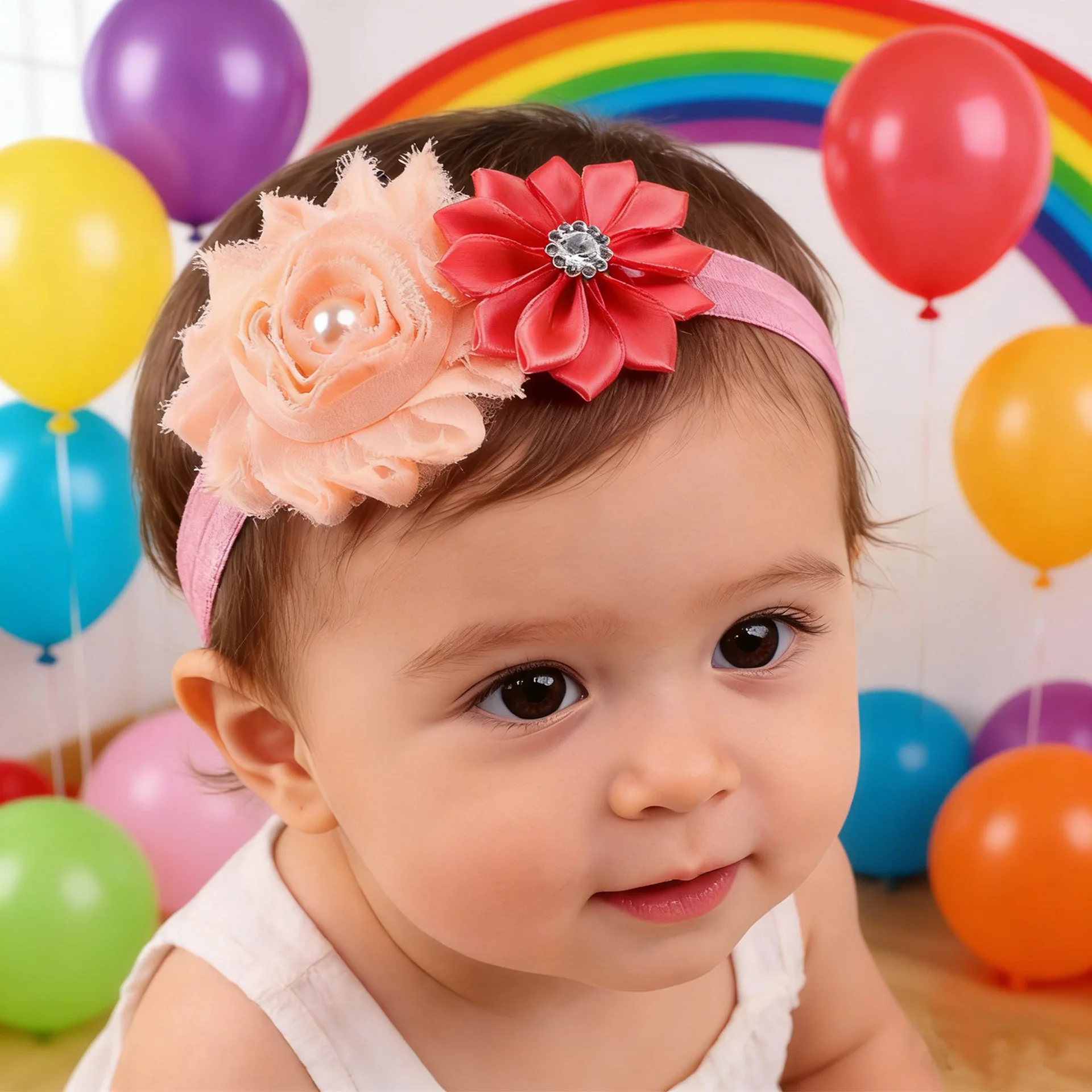 

Набор из 4 шт. повязок на голову с цветами и стразами для новорожденных, аксессуары для волос, цветочные повязки на день рождения, нейлоновые тюрбаны для малышей