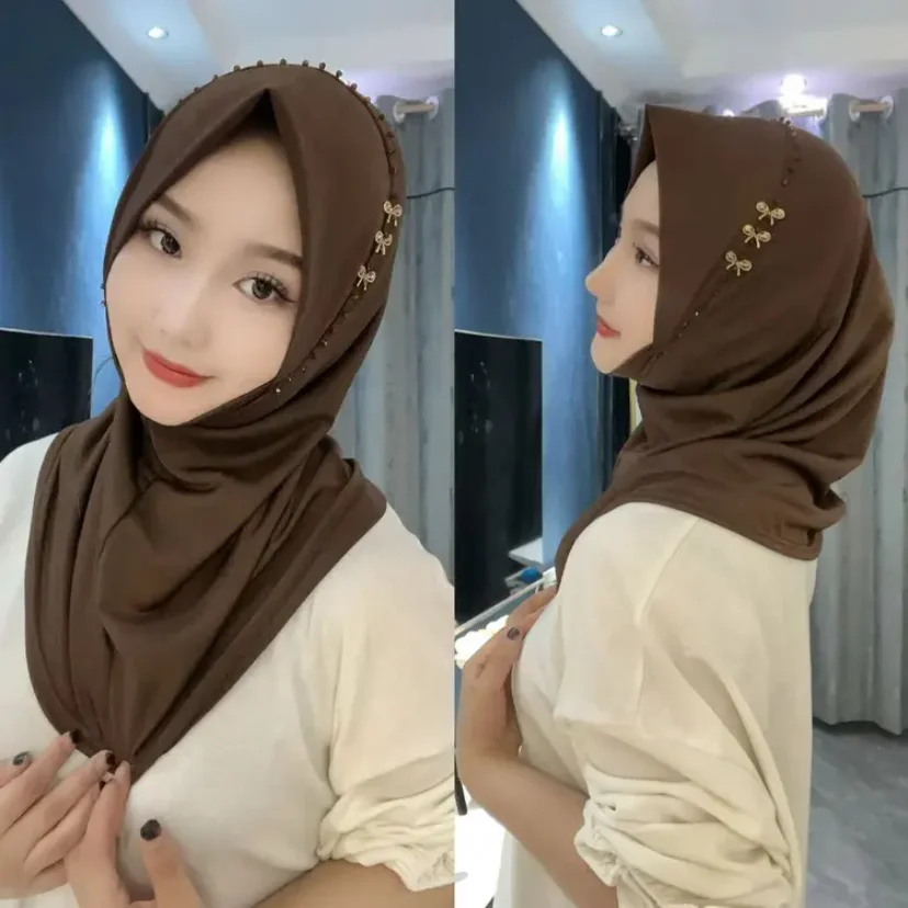 2024 Bow Sweet Girls Ready To Wear Head Cover Moslem Instant Hijab