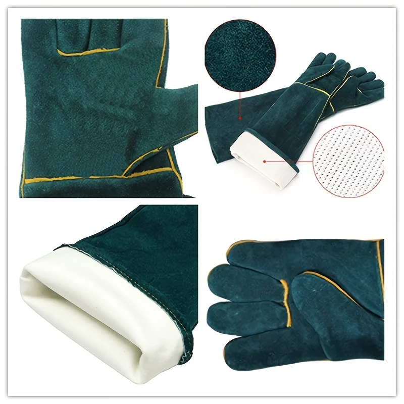 Anti-bite safety bite gloves for Catch dog,cat,reptile,animal Ultra long leather green Pets grasping biting protective gloves