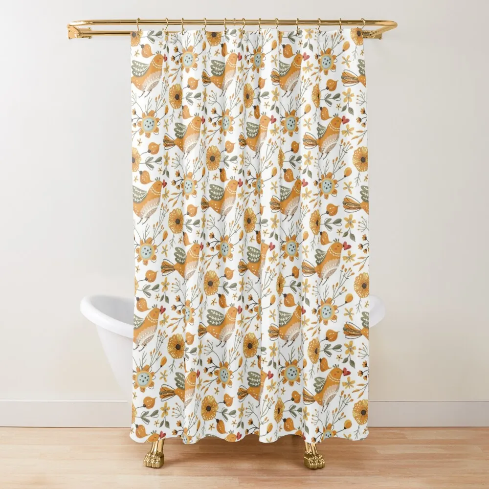 

Watercolor Pattern of Flowers and Birds Illustration Art Shower Curtain Bathroom And Shower Products Bathroom Deco Curtain