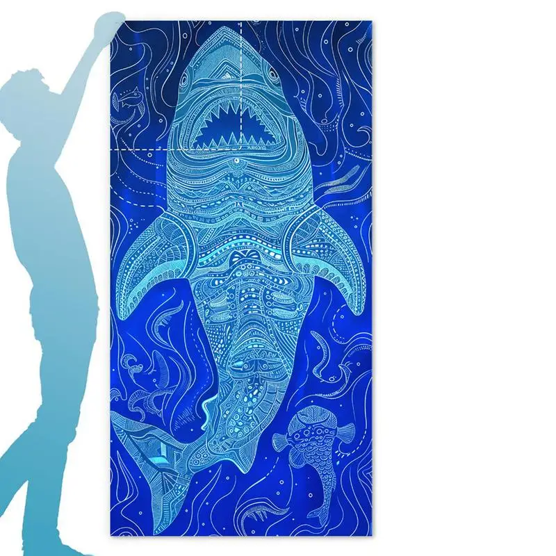 Beach Towel Bag Combo Quick Drying Microfiber Absorbent Towel Backpack 2-in-1 Sandproof Shark Print Towel That Folds Into A Bag