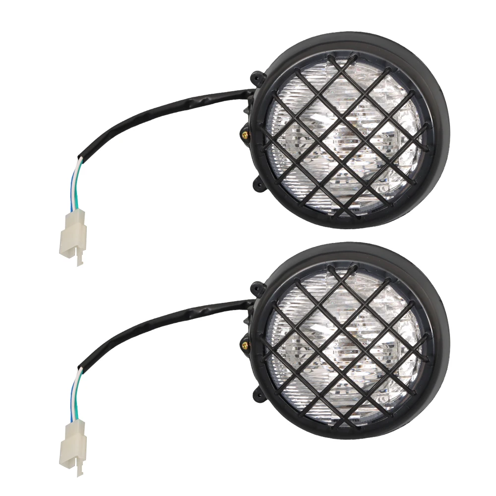 2PCS Round Motorcycle Headlights With Grill Cover 12V ATV Auxiliary Head Lamp Assembly