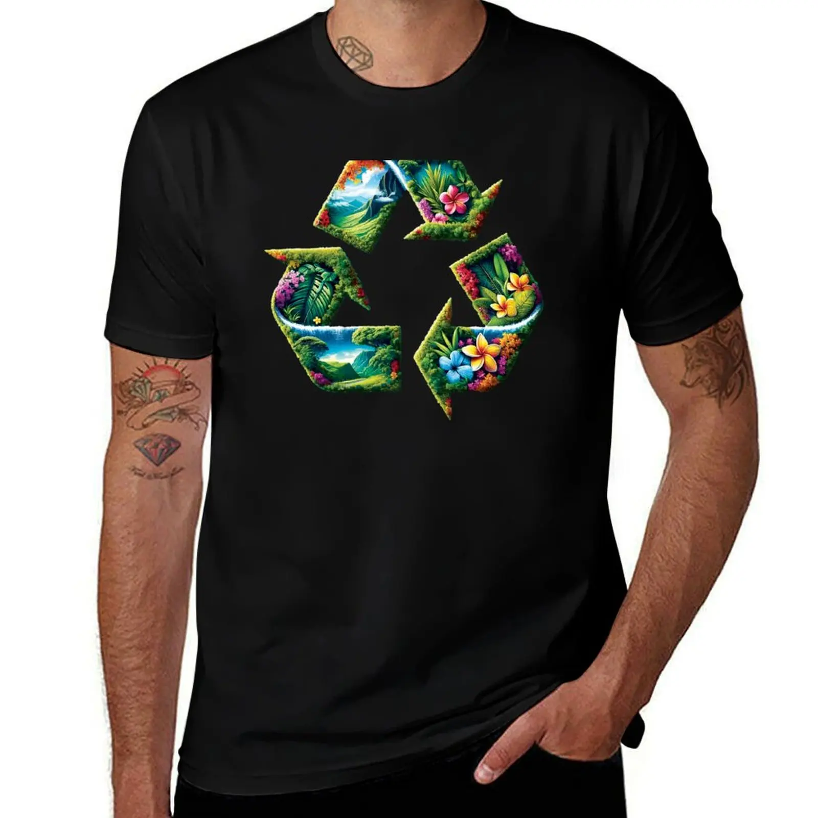 Tropical Recycling Flowers T-Shirt Long Lasting Casual T-Shirt