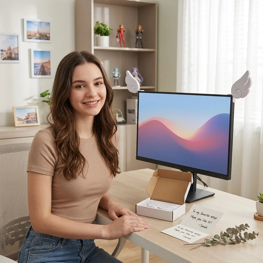 New Cute Angel Wings Display Screen Decoration for Esports Room Cartoon Office Desktop Gift Home Decor Gaming Setup Accessories