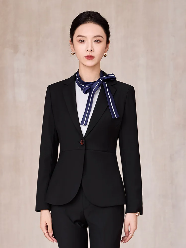 Blue women's suit for spring and autumn, high-end hotel and jewelry store front desk receptionist professional attire workwear