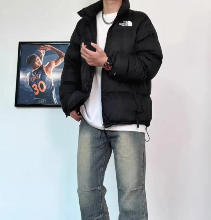 THE NORTH FACE Men Winter Jacket Stand Collar Stowable Hood Coat Black