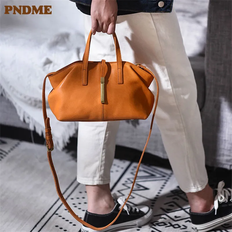 

PNDME Fashion Designer Organizer Genuine Leather Women's Handbag Weekend Party Luxury Soft Real Cowhide Female Diagonal Bag