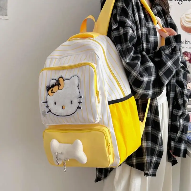 

Sanrio Hello Kitty Backpack Student Schoolbag High-Capacity Stripe Girl Children Kawaii Anime Cartoon Fashion New Hot Casual Bag