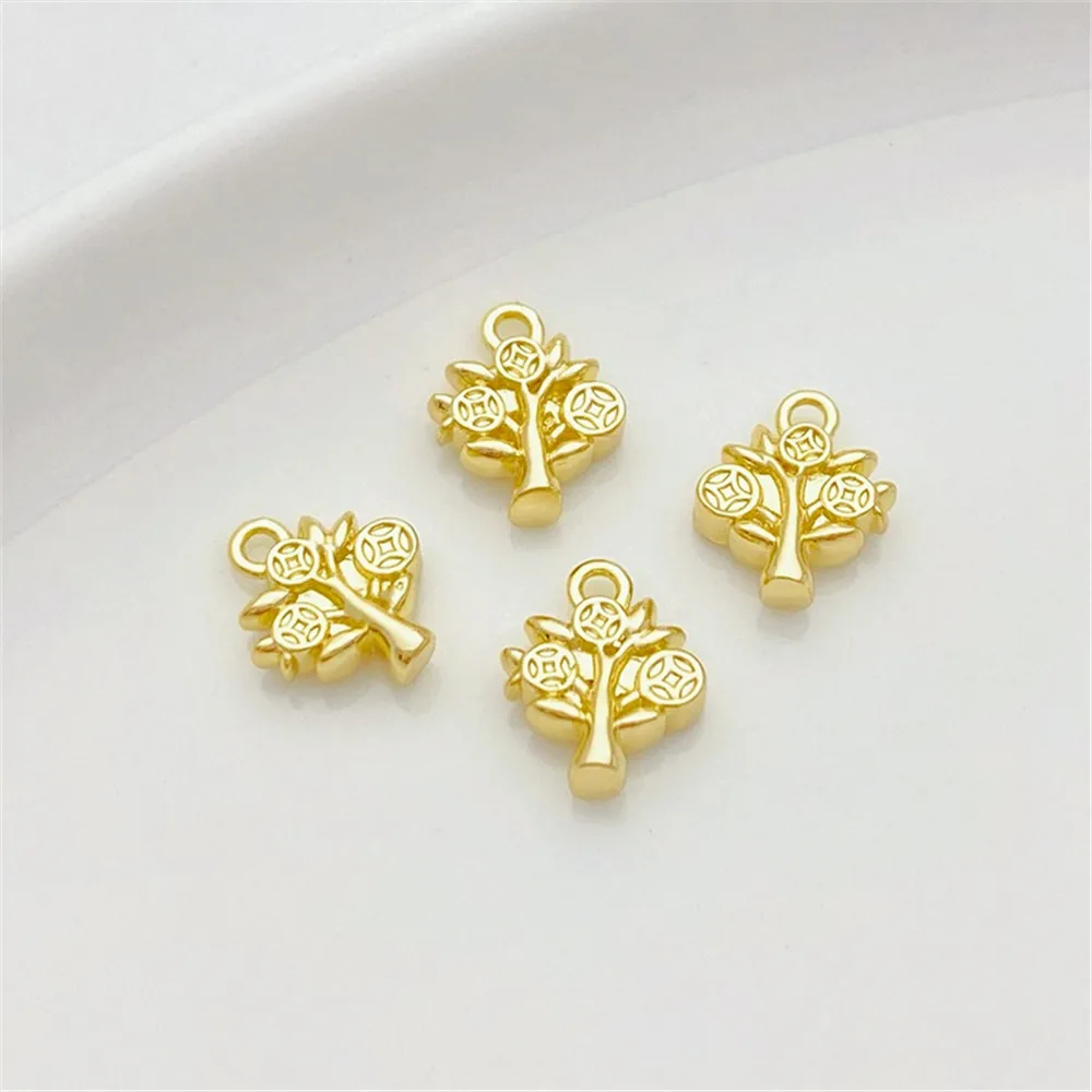 

14K Gold-plating Fortune Copper Coin Tree Money Tree Small Pendant Handmade DIY Bracelet Necklace Jewelry Material Accessories