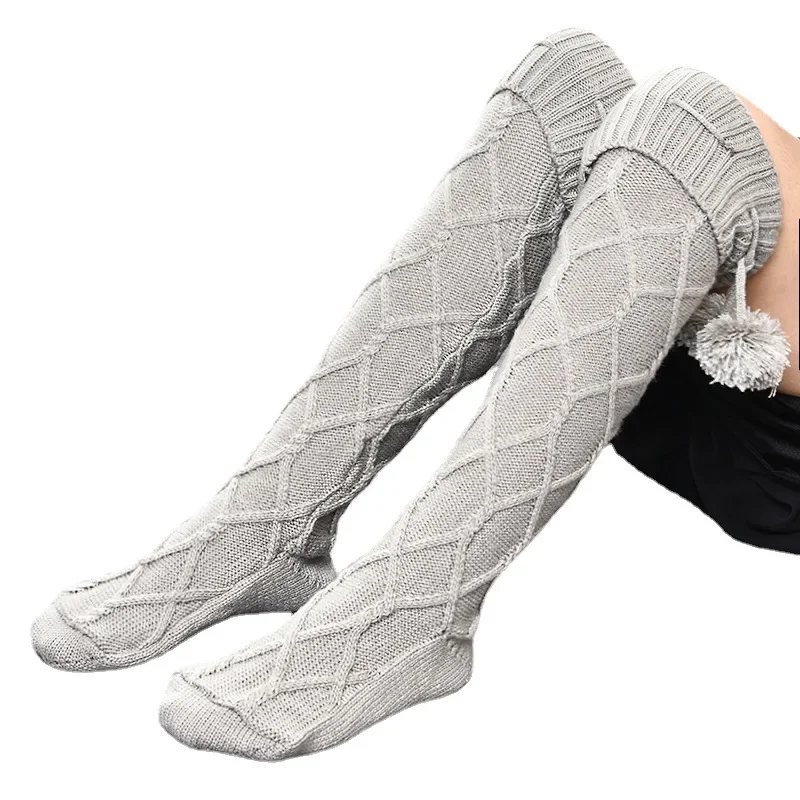 Women's Autumn/Winter Warm Tights Sexy Cavai Solid Knee Socks Knitted Thick Wool Hose Breathable Stockings