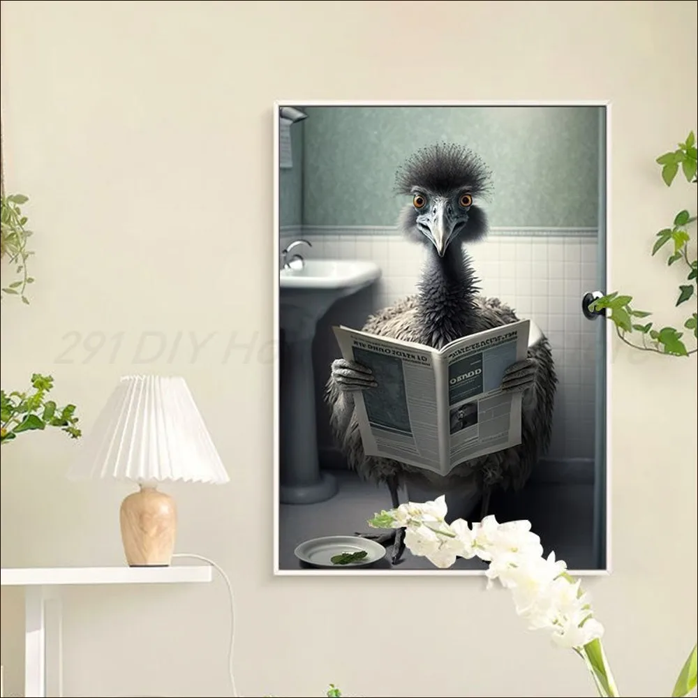 Animals Sitting on the Toilet Reading Poster Anime Posters Sticky HD Quality Poster Wall Art Painting Study Wall Decor