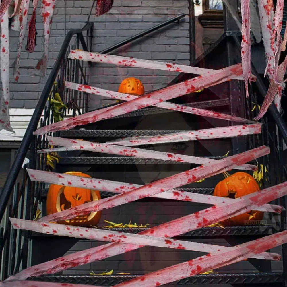 10 متر ضمادة الدم الاصطناعي القماش هالوين مخيف الديكور الإرهاب موضوع حفلة تأثيري الدعائم حديقة المنزل لوازم ديكور ذاتي الصنع