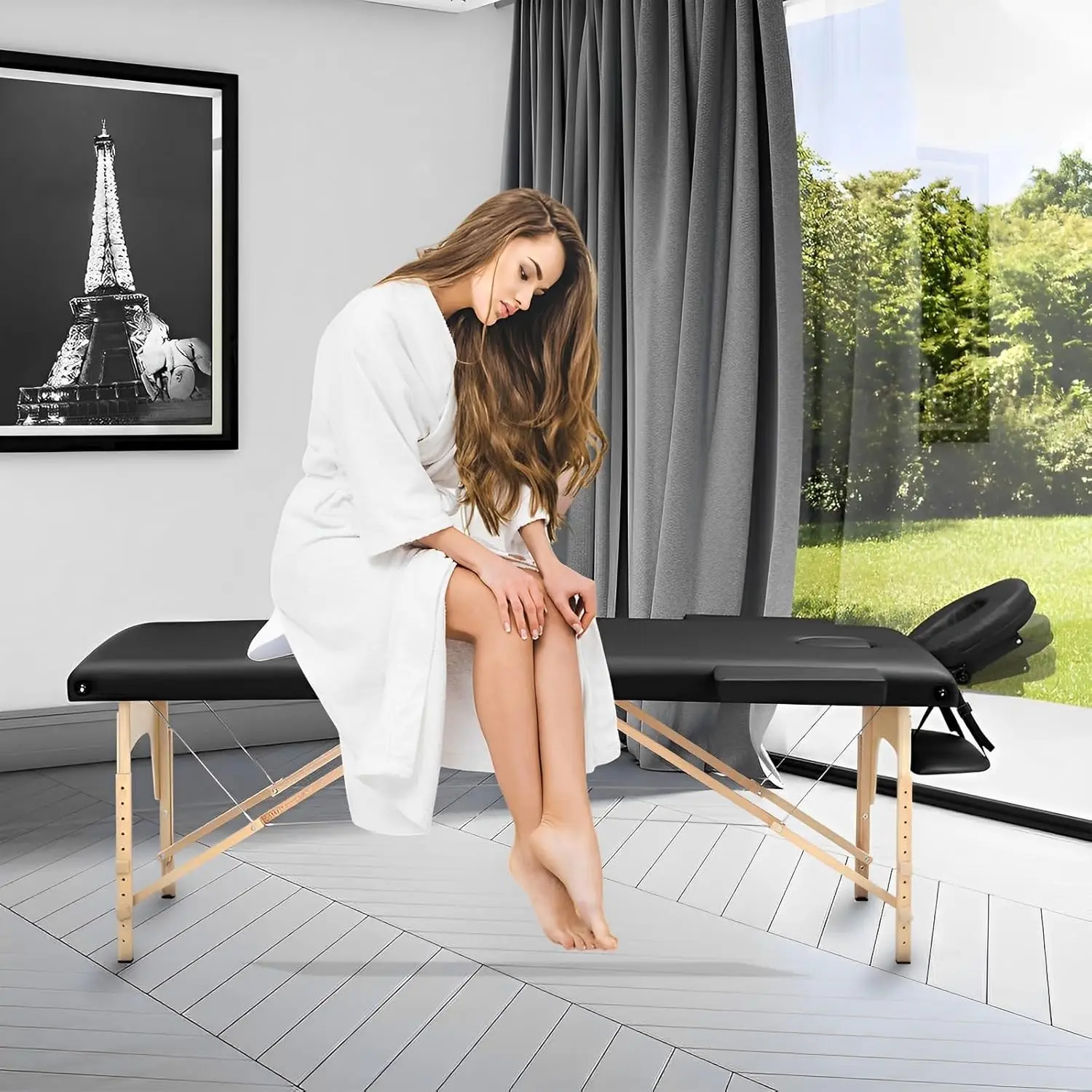 Camilla de Masaje Plegable - 2-Zona Madera Camilla Estetica Portatil para Fisioterapia y Tatuaje