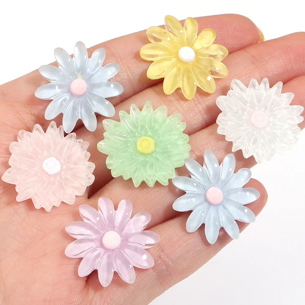 20pcs Transparent Resin Daisy Flower Flatback Cabochon For DIY Jewelry Making Phone Case Hair Clip Headwear Shoes Decoration