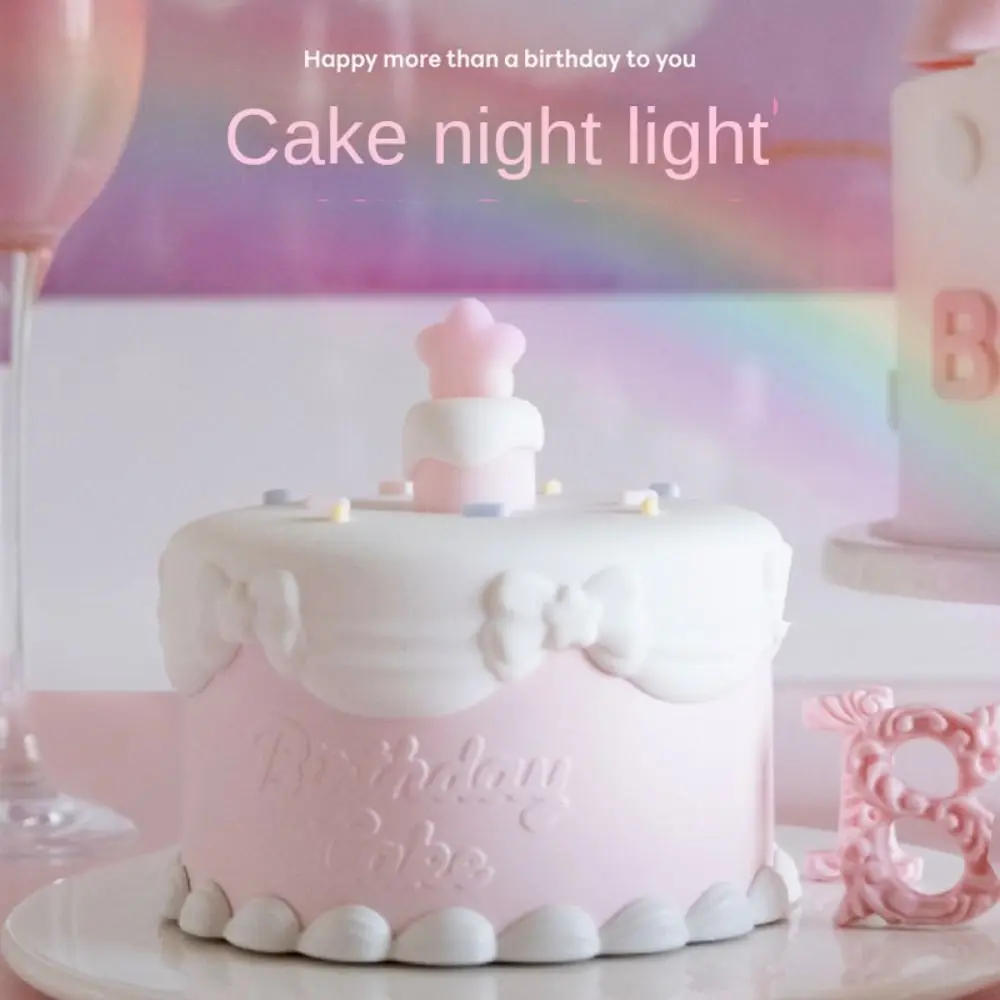 Veilleuse en silicone aste par USB avec capteur tactile, lampe de nuit Kawaii avec motif de gâteau d'anniversaire, escales