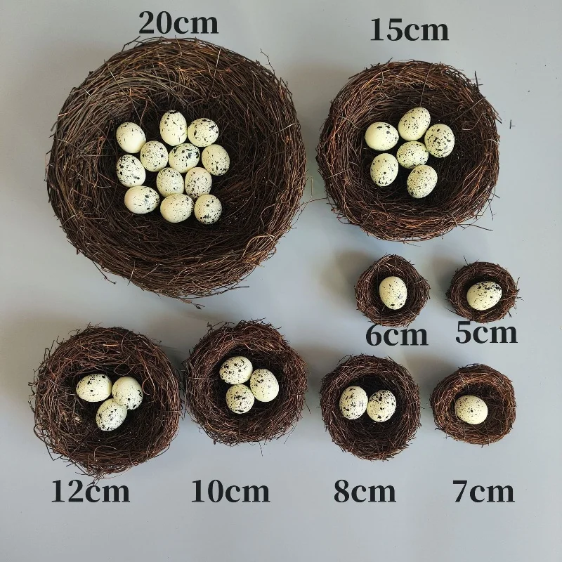 

Round Rattan Bird Nest Easter Handmade DIY Craft Vine Simulation Bird Nest Egg Decor Props Home Garden Decoration