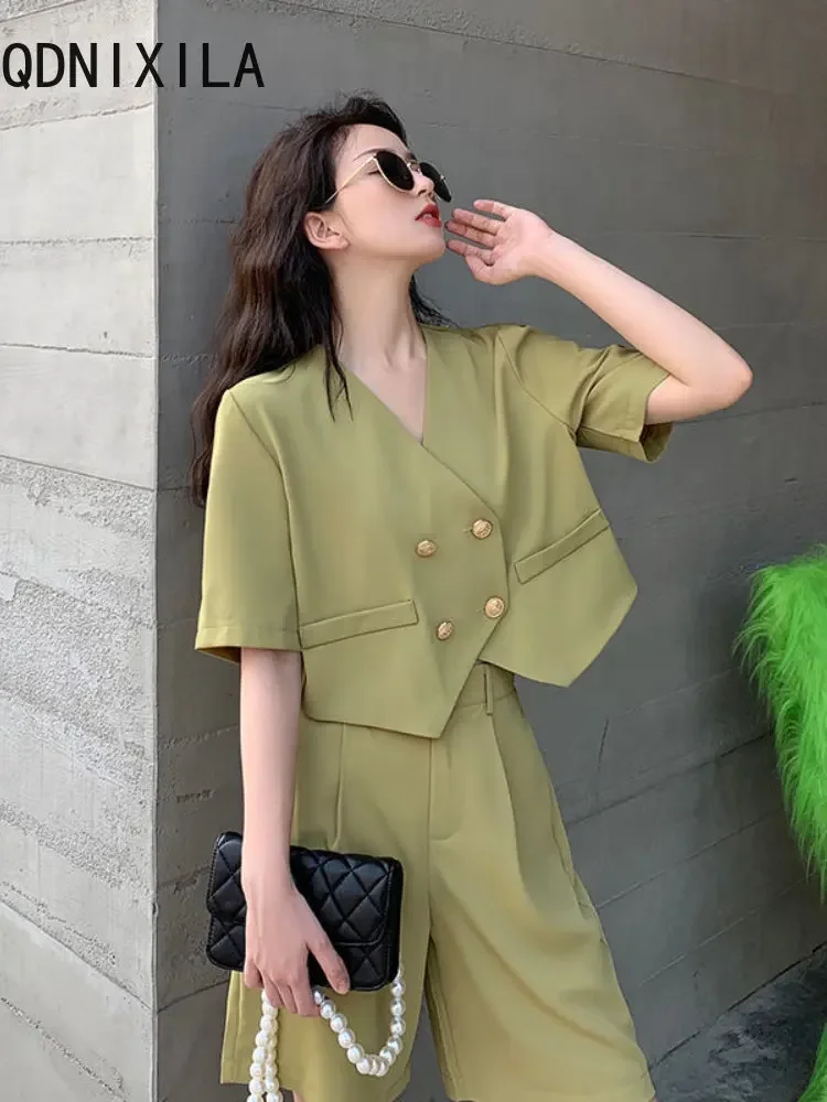 2024 Women\'s Summer Suit Short Sleeve Wide Leg Pants Set Fashion Small Fragrance Casual Shorts Two Piece Sets Womens Outifits