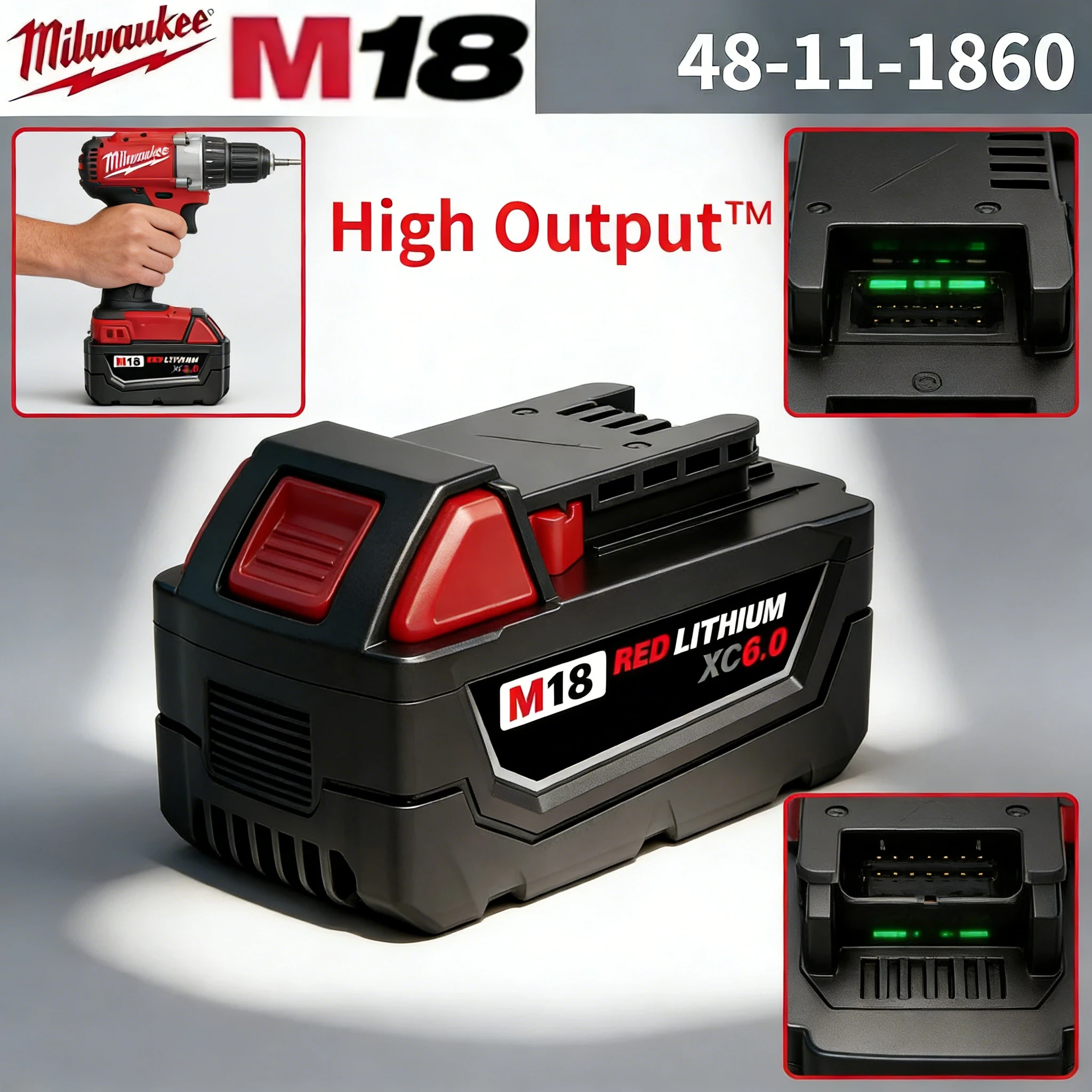 

Genuine Milwaukee M18 18V Li-ion Battery & Charger Kit High Capacity Rechargeable for M18B5 M18B6 48-11-1850 48-11-1860 Series