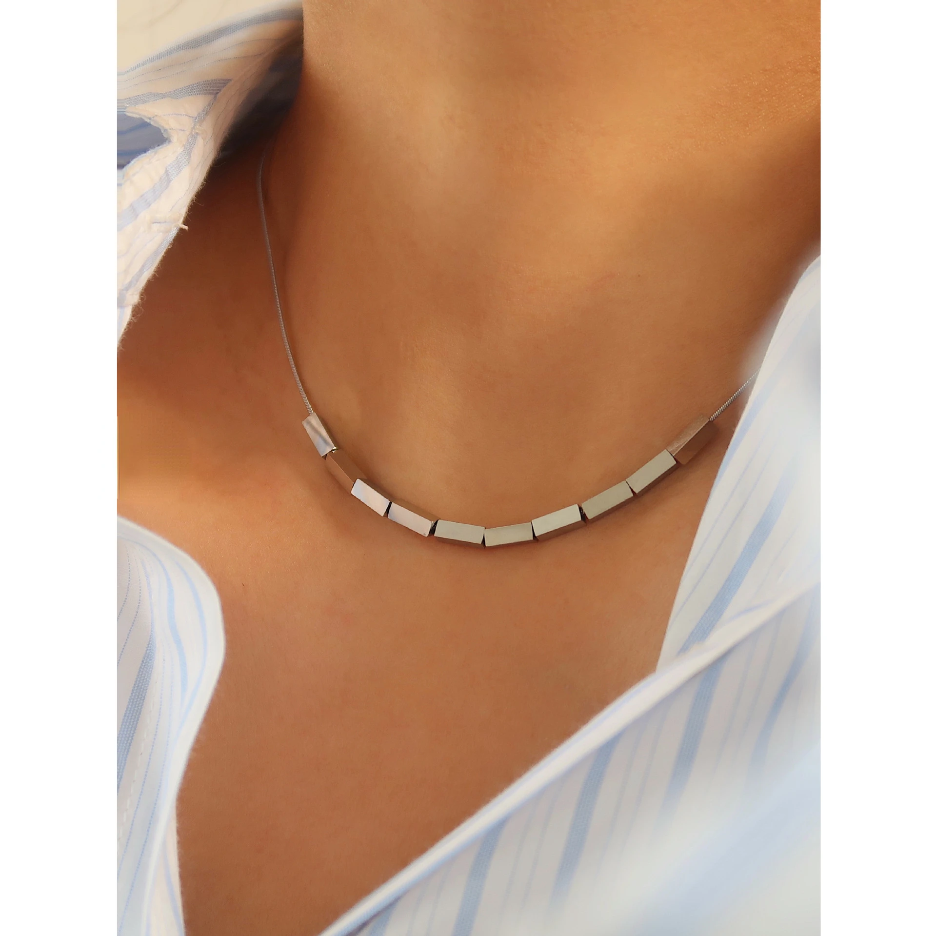 Small Square Necklace Bull Polishing Shiny Simple Snake Bone Chain Niche Design