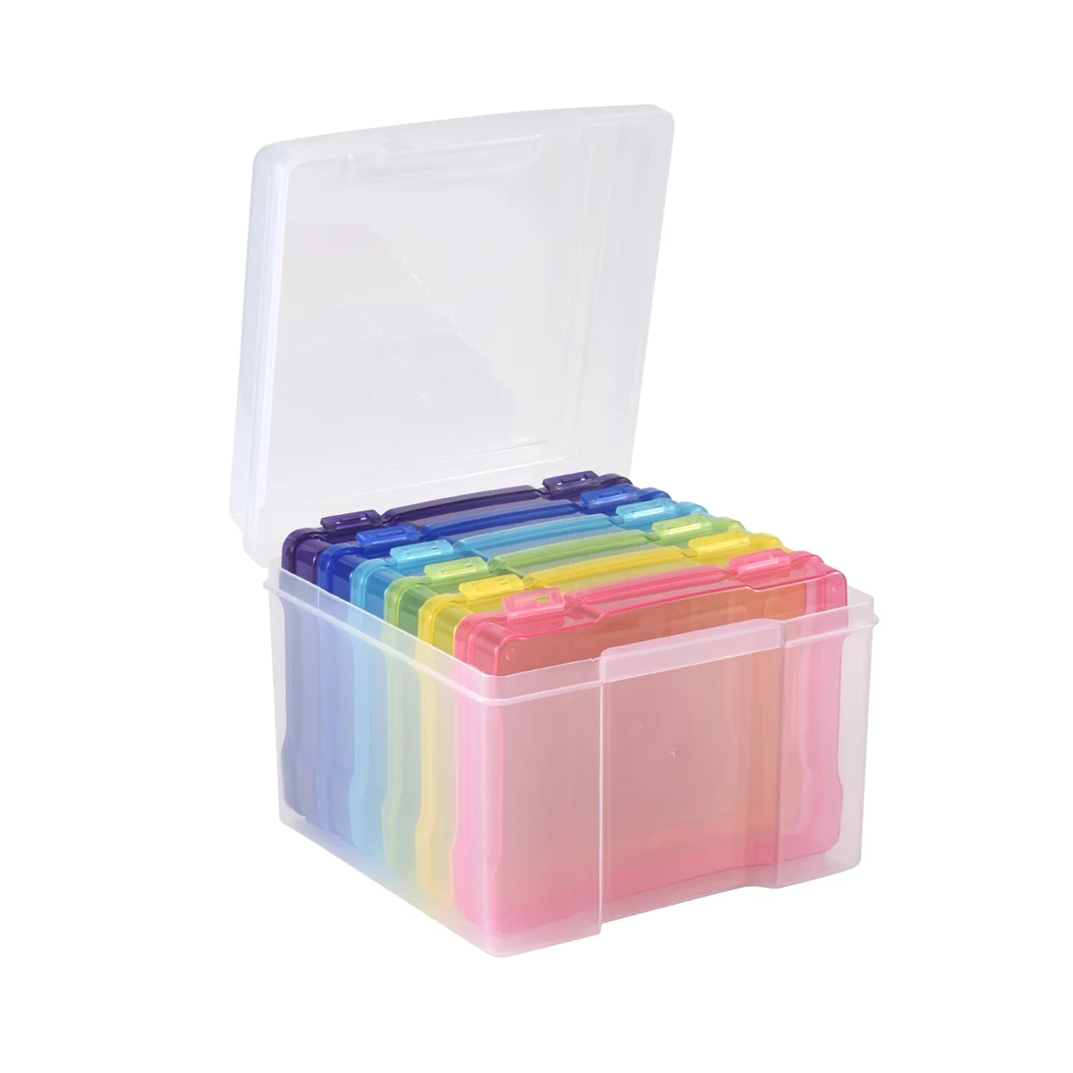 

BHTS 5X7 inch Photos Cases and Clear Craft Keeper with Buckle Design 6 Inner Cases Plastic Storage Container Box A