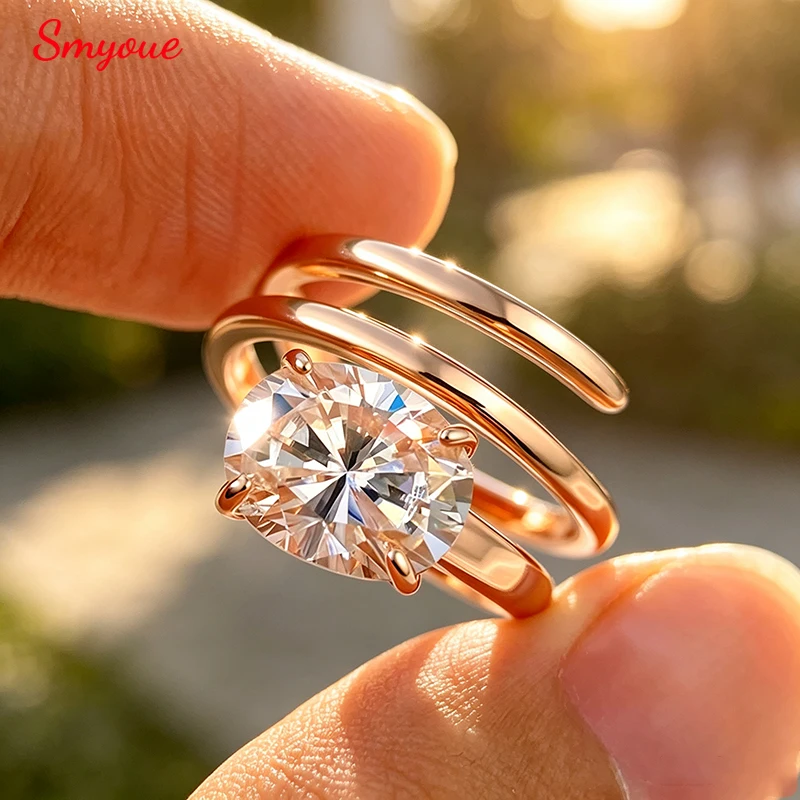 Smyoue Oval Cut 1CT 2CT 3CT Moissanite Solitaire Ring for Women Spiral Wrap Wedding Band Four‑prong S925 Silver Jewelry Bulk