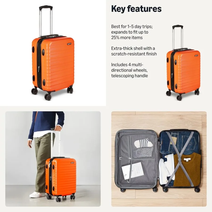 

21" Hardside Luggage with Spinner Wheels, Expandable for Up to 25% More Space, Scratch-Resistant Hardshell Suitcase, Telescopin