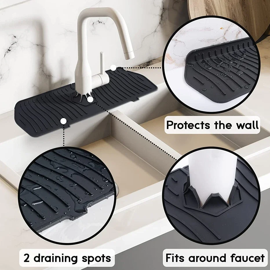 Splash  Countertop Draining Kitchen Absorbent Water Protector Sink Pad Silicone Catcher Mat Faucet Guard