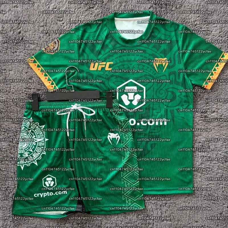 

2025 UFC MMA Top Boxer Green Short Sleeved Shorts Set Men Women Breathable Speed Drying Sports Training Fighting Muay Thai Set