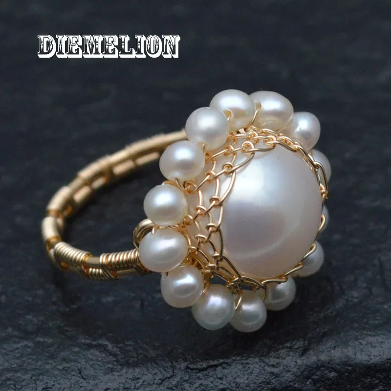 

Natural Freshwater Pearl Flower Rings for Women Wedding Engagement Handmade Copper Wire Wrapped Pearl Ring Luxury Fine Jewelery