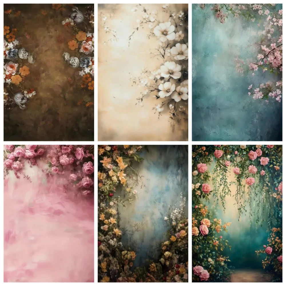 

Oil Painting Flower Texture Adult Birthday Wedding Theme Backdrop, Pregnant Woman Portrait Decoration Photography Backdrop Cloth