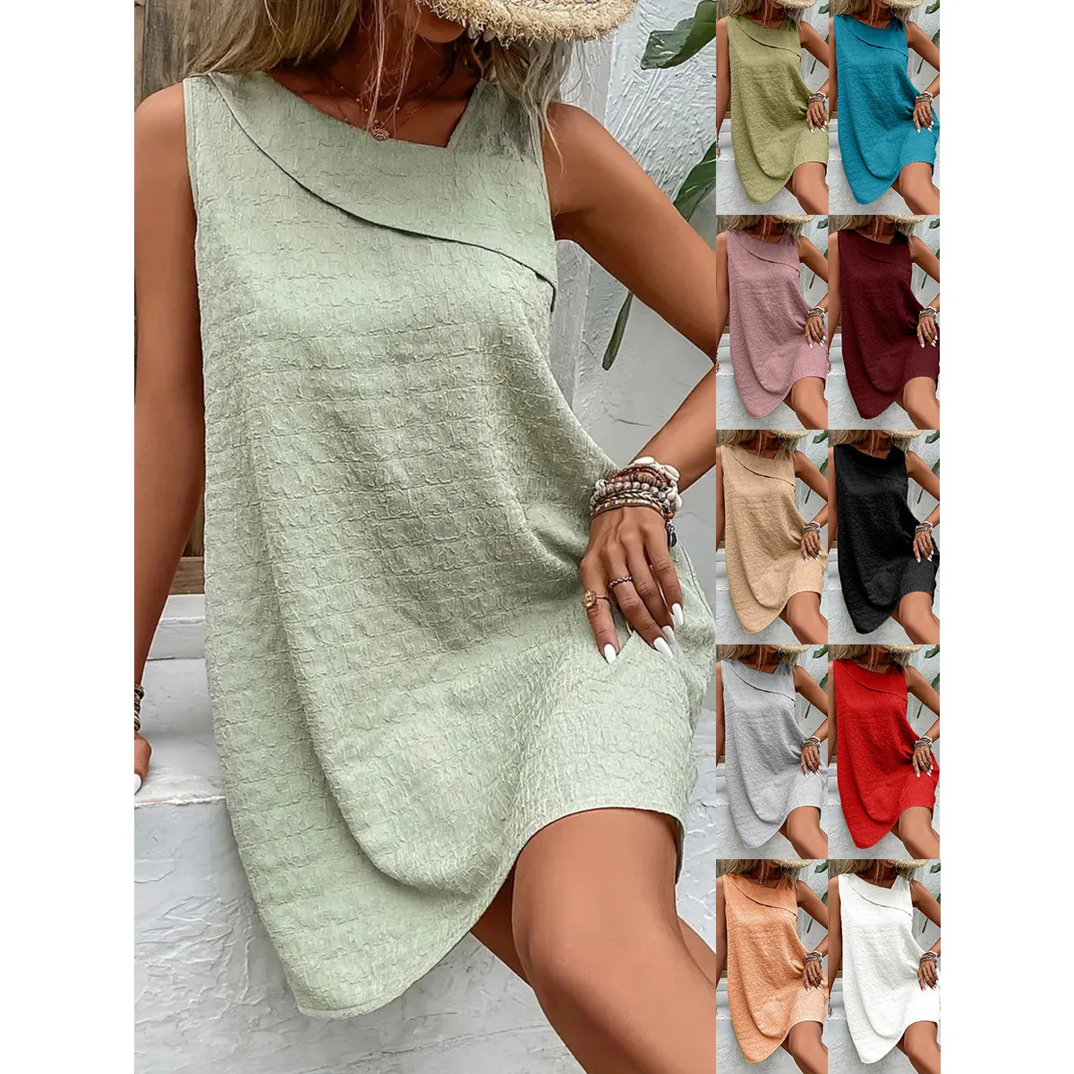 Summer Befree Beach Vintage Casual Ruffles Mini Vest Tank Sleevless Silky 5XL Elegant Party Dress Vestidos Sexy Women