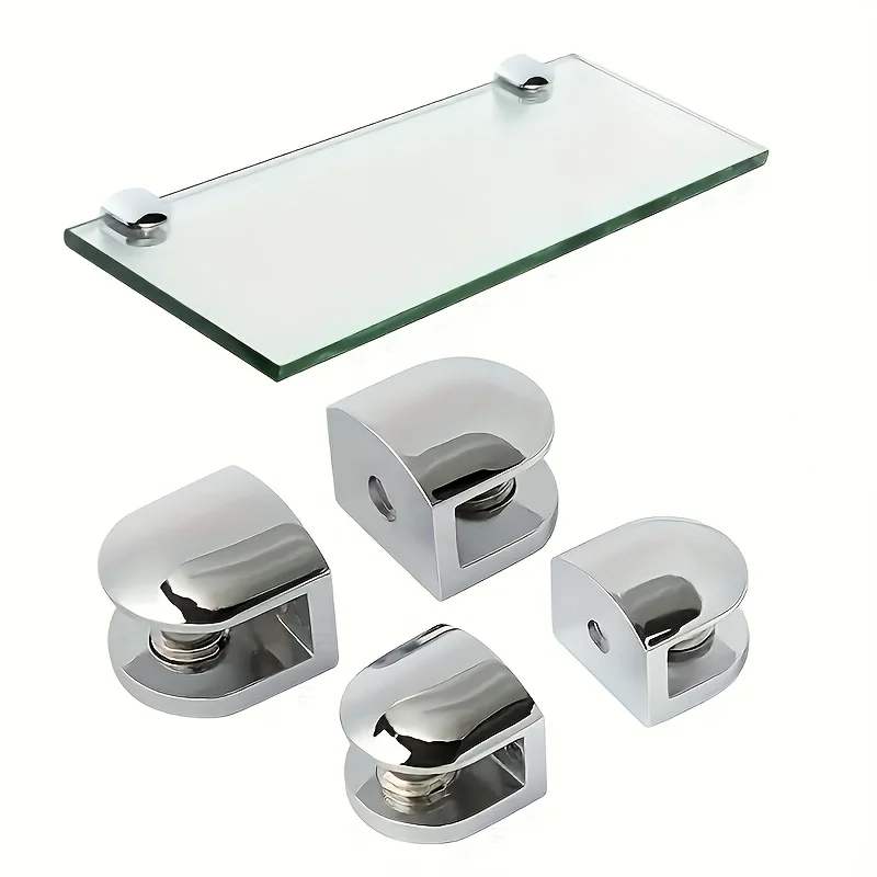 4Pcs Hardware Stainless Steel Glass Shelf Brackets Heavy Duty Adjustable Glass Support Silver Bathroom Clamp Holder
