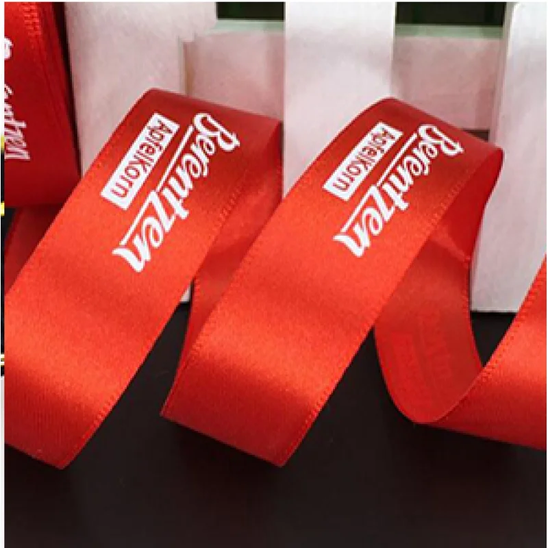 Lint Aangepaste % Polyester Satijn Lint Met Logo Op Vrolijk Lint