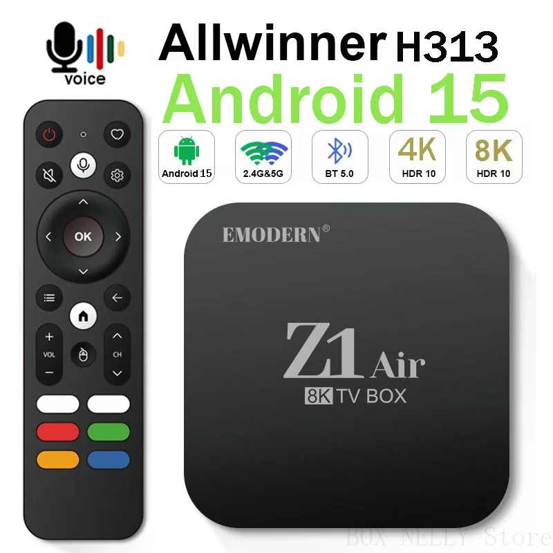 

Z1 Air TV Box 8GB 128GB BT 5.0 Wifi 4G 5G Android 15 Smart Support 4K 8K HD Voice remote Allwinner H313 Quad Core iptv