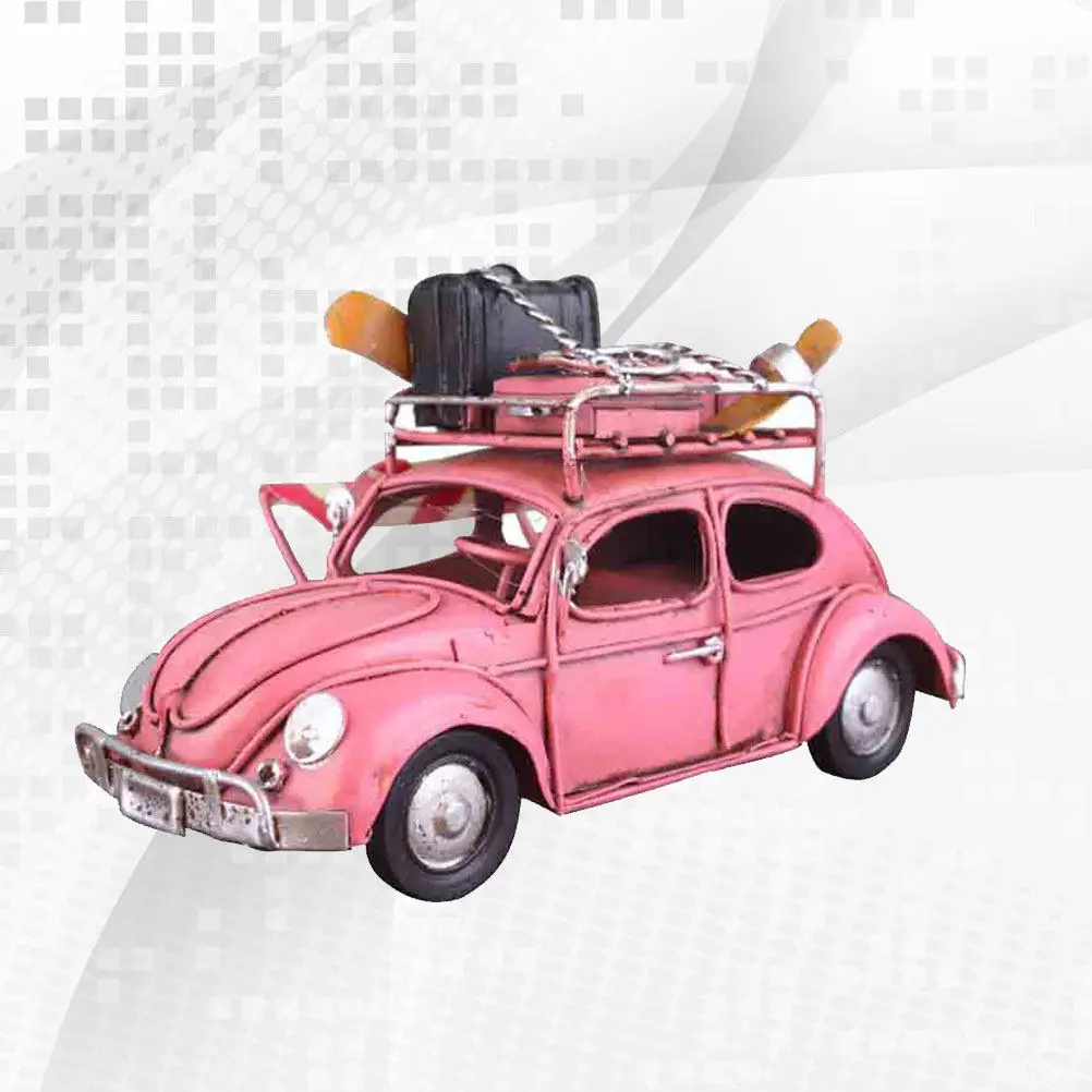 Iron Vintage Car Retro Pink Desktop Ornament Exquisite Workmanship Decorative Crafts Home Office Adornment Classic Style Gift