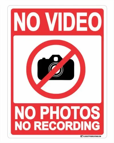 No Video Photos Recording Sign 9x12 Metal Private Cameras Audio Trespassing